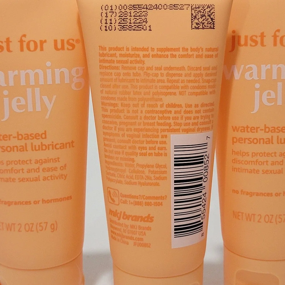 3pk Just For Us Warming Jelly Water-Based Personal Lubricant 2oz Fragrance Free